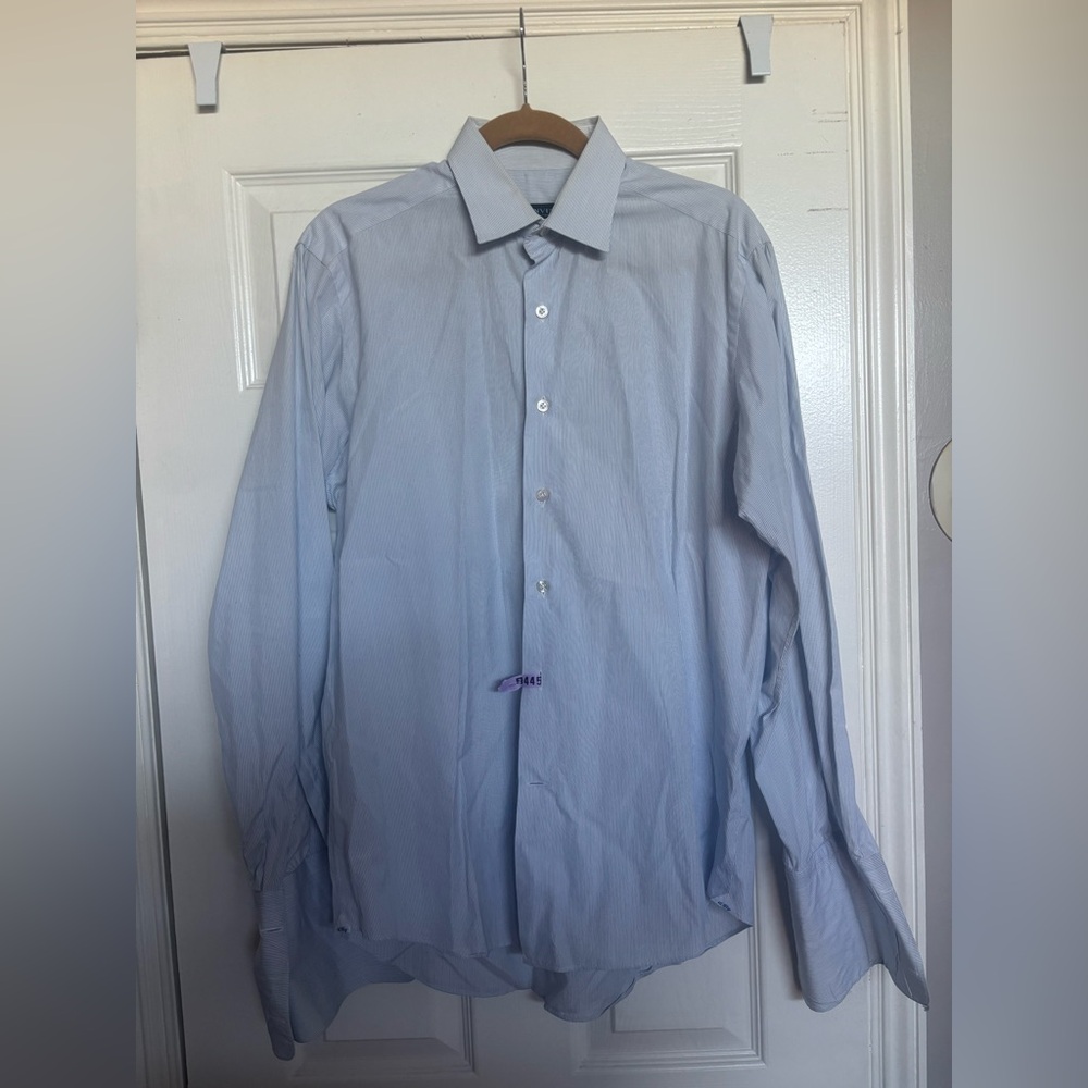 LANVIN paris mens button down long sleeve shirt light blue sz 40 neck 15 3/4